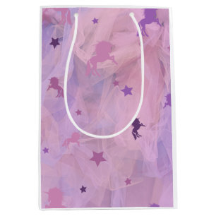 pink and purple unicorn and star design- girls squ medium gift bag