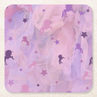 pink and purple unicorn and star design- girls squ square paper coaster