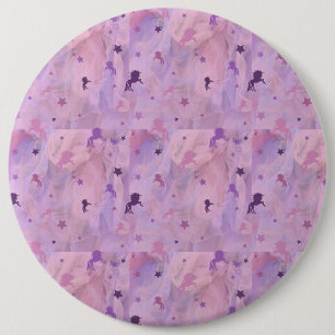 pink and purple unicorn and stars pattern 6 cm round badge