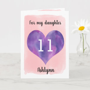 Pink and Purple Watercolor 11th Birthday Daughter Card