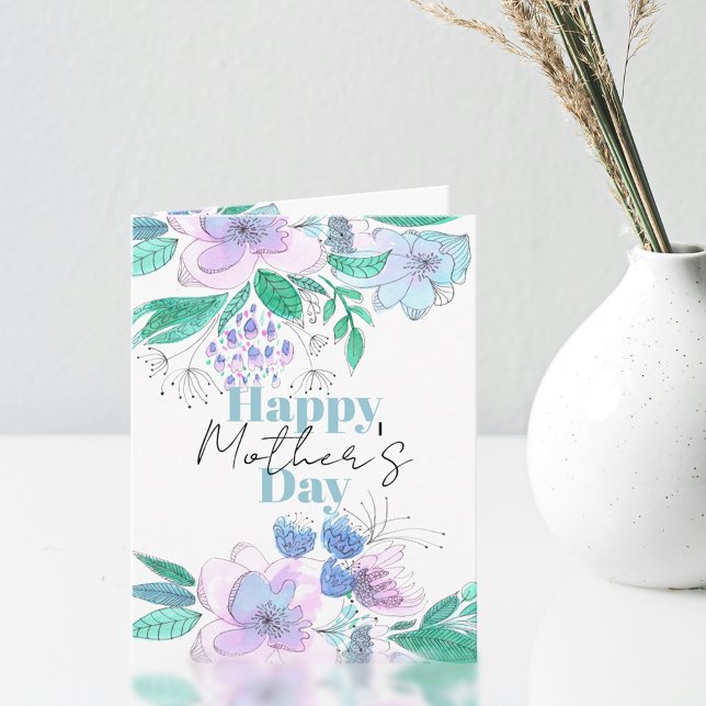 Pink and Purple Watercolor Blossoms Mother's Day Card (Creator Uploaded)