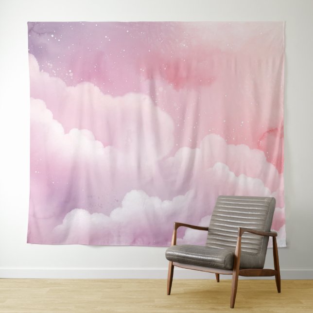 Pink and Purple Watercolor Clouds Tapestry (In Situ (Horizontal))
