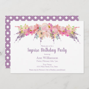 Pink and Purple Watercolor Floral Birthday Invitation