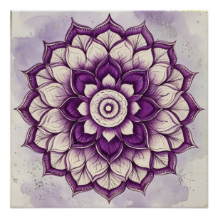 Pink and Purple watercolor floral Mandala Design Poster