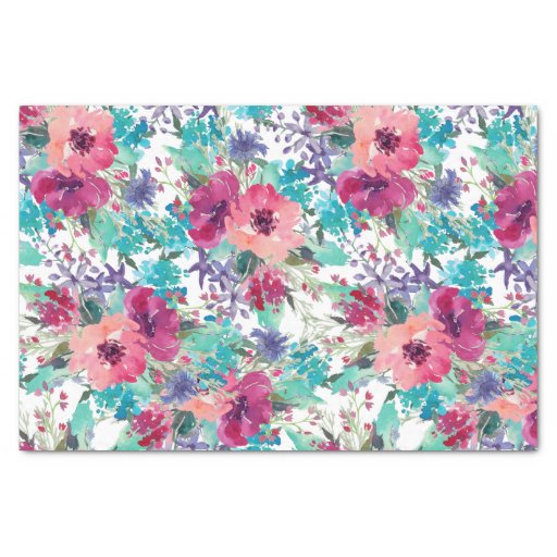 Image of Pink and Purple Watercolor Floral Pattern Tissue Paper