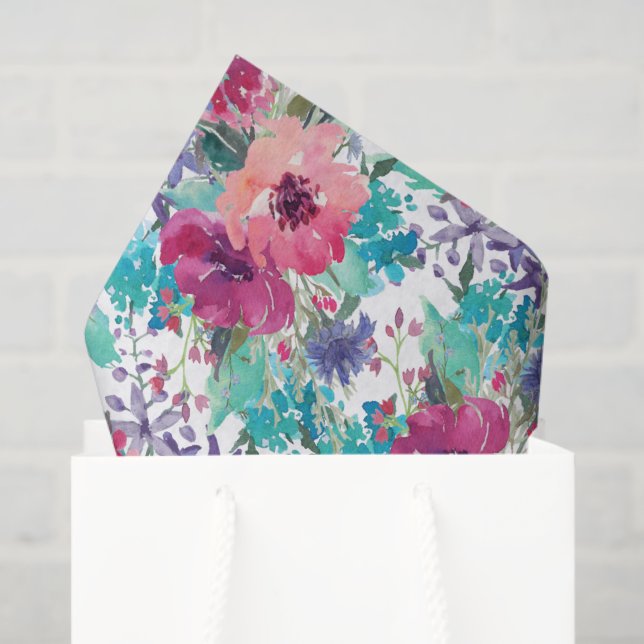 Pink and Purple Watercolor Floral Pattern Tissue Paper (Gift Bag)
