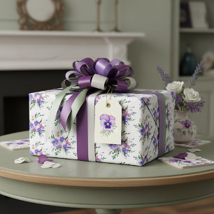 Pink and purple watercolor floral pattern wrapping paper