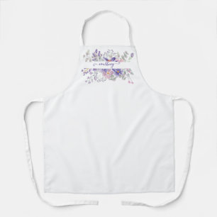 Pink and purple watercolor floral personalised  apron