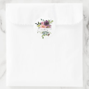 Pink and purple watercolor floral personalised classic round sticker