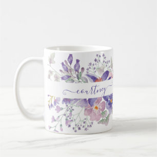 Pink and purple watercolor floral personalised coffee mug