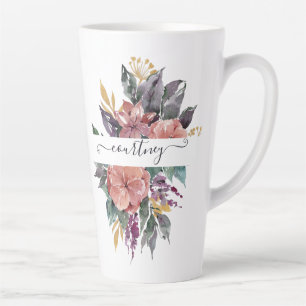 Pink and purple watercolor floral personalised latte mug