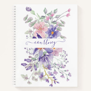 Pink and purple watercolor floral personalised   notebook