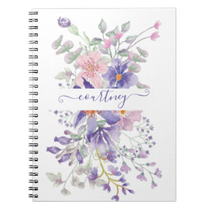 Pink and purple watercolor floral personalised notebook