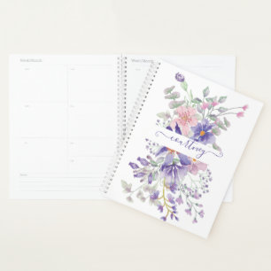 Pink and purple watercolor floral personalised planner