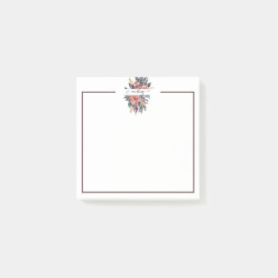 Pink and purple watercolor floral personalised post-it notes