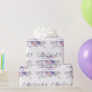 Pink and purple watercolor floral personalised wra wrapping paper