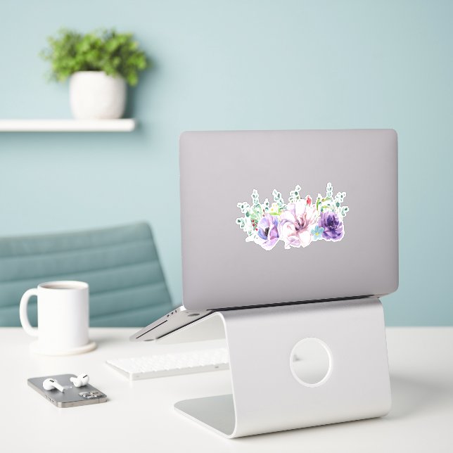 Pink and purple watercolor flowers (Laptop On Desk)