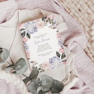 Pink and Purple Watercolor Flowers   Baby Shower Invitation