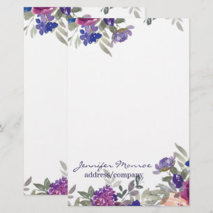 Pink and purple watercolor flowers personalised stationery