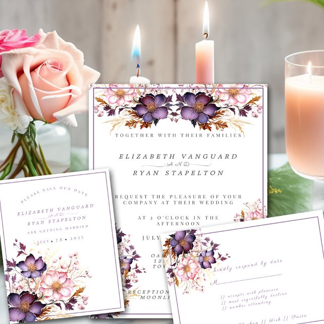Pink And Purple Watercolor Flowers Save The Date (Creator Uploaded)