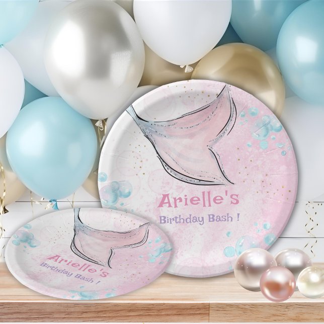 Pink and purple watercolor mermaid tail  paper plate (Creator Uploaded)