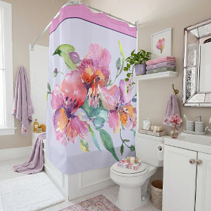 Pink and purple watercolor petunias shower curtain