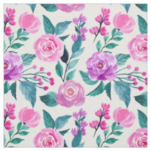 Pink and purple watercolor rose fabric