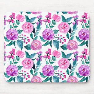 Pink and purple watercolor rose mouse mat