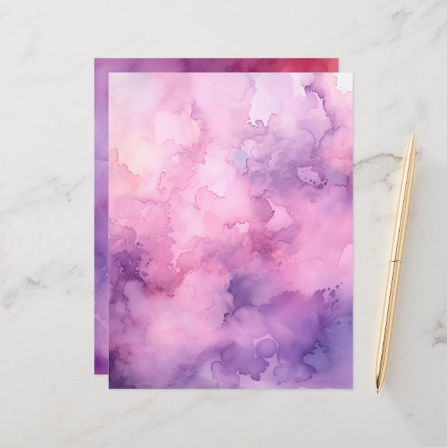 Pink and Purple Watercolor Scrapbook Paper (Front/Back In Situ)
