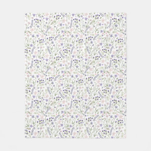 Pink and Purple Watercolour Flowers On White Fleece Blanket