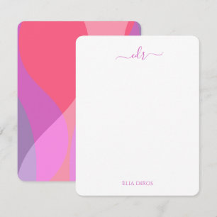 Pink and Purple Waves Monogrammed Note Card
