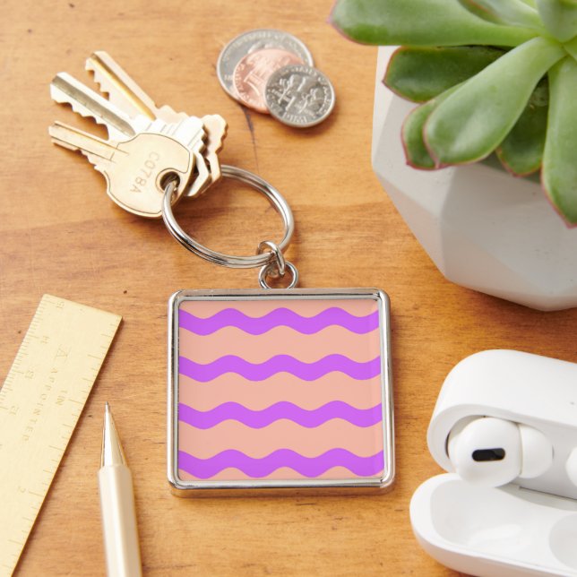 Pink and purple waves pattern key ring (Desk)