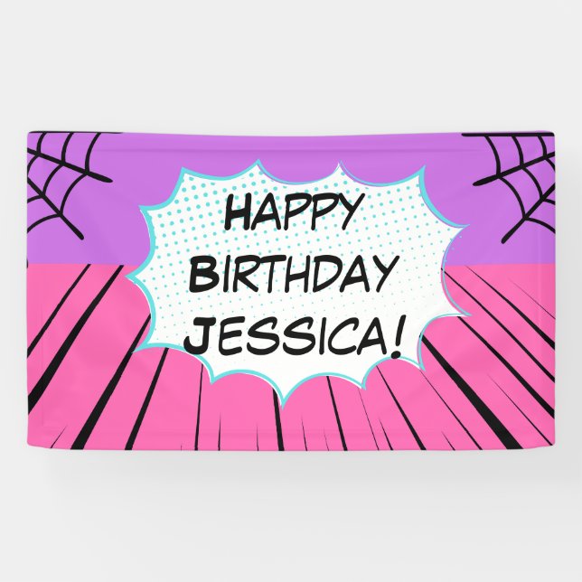 Pink and Purple Web Comic Birthday  Banner (Horizontal)