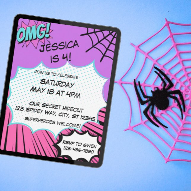 Pink and Purple Web Comic Birthday  Invitation (Creator Uploaded)