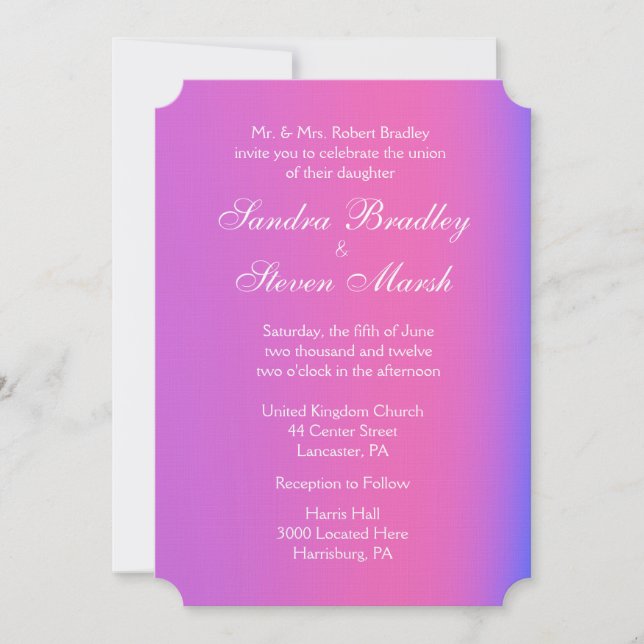 Pink and Purple Wedding Invitation 5" x 7" (Front)