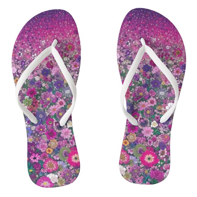 Pink and Purple Wildflowers Flip Flops (Footbed)