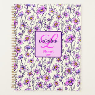 Pink and Purple Wildflowers Personalised Monogram Planner