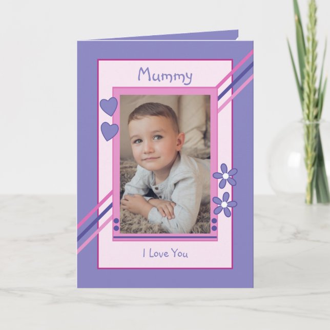 Pink and purple with photo mummy birthday card (Front)