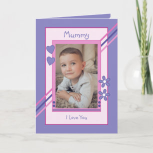 Pink and purple with photo mummy birthday card
