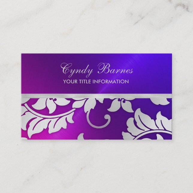 Pink and Purple with Silver Damask Business Card (Front)