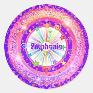Pink and Purple Your Name Classic Round Sticker