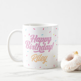 Pink and Rainbow Sprinkles Customisable Birthday Coffee Mug
