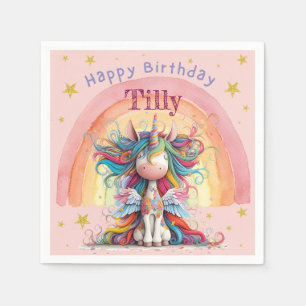 Pink and Rainbow Unicorn Girls Birthday Napkins