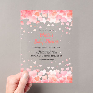 Pink and Red A Little Sweetheart Baby Shower Acrylic Invitations