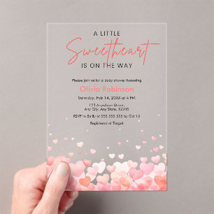 Pink and Red A Little Sweetheart Baby Shower  Acrylic Invitations