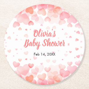 Pink and Red A Little Sweetheart Baby Shower Round Paper Coaster