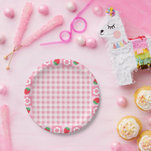 Pink and Red Berry First Birthday Party Cake Paper Plate