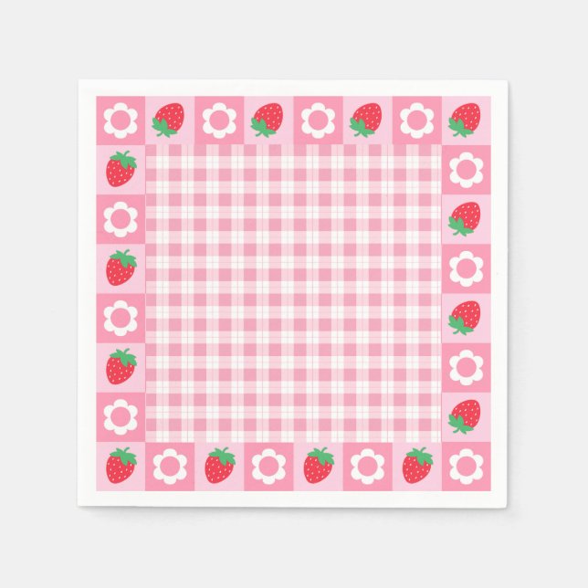 Pink and Red Berry First Birthday Party Napkins (Front)