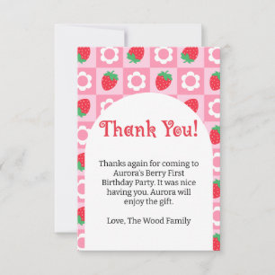 Pink and Red Berry First Birthday Party Thank You Card