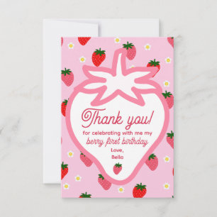 Pink and Red Berry First Strawberries Birthday Thank You Card